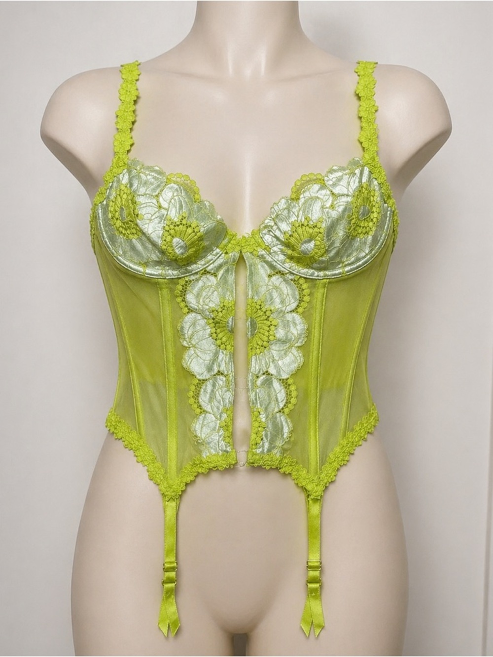 Savage X Fenty Neon Lace Corset Bustier Garter Floral Sexy Lingerie Size Medium